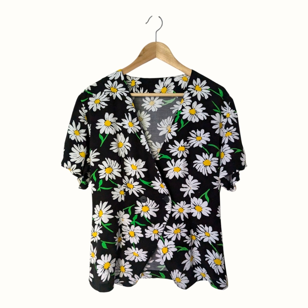 🖤🌼 VTG Smart Set 100% Rayon Floral Double Breasted Blazer Top, S